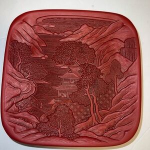 Red Embossed Landscape Wall Sculpture Plaque